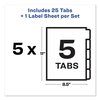 Avery Dennison Print-On Clear Label, 5 Tab, Pk5, Width: 11" 11431